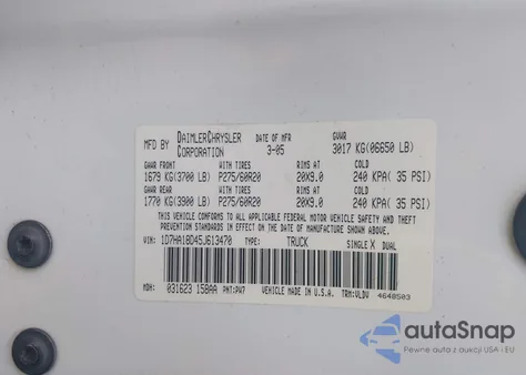 2005 Dodge Ram 1500 Slt/Laramie z USA, uszkodzony, nr VIN 1D7HA18D45J613470